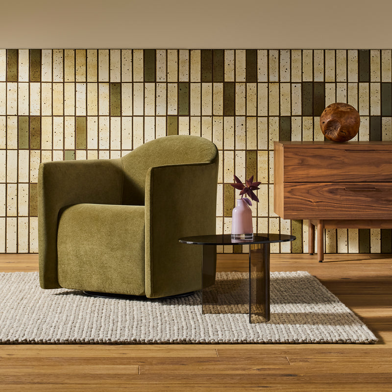 About Face Swivel Lounge Chair in Sanford Linen - Angle 2