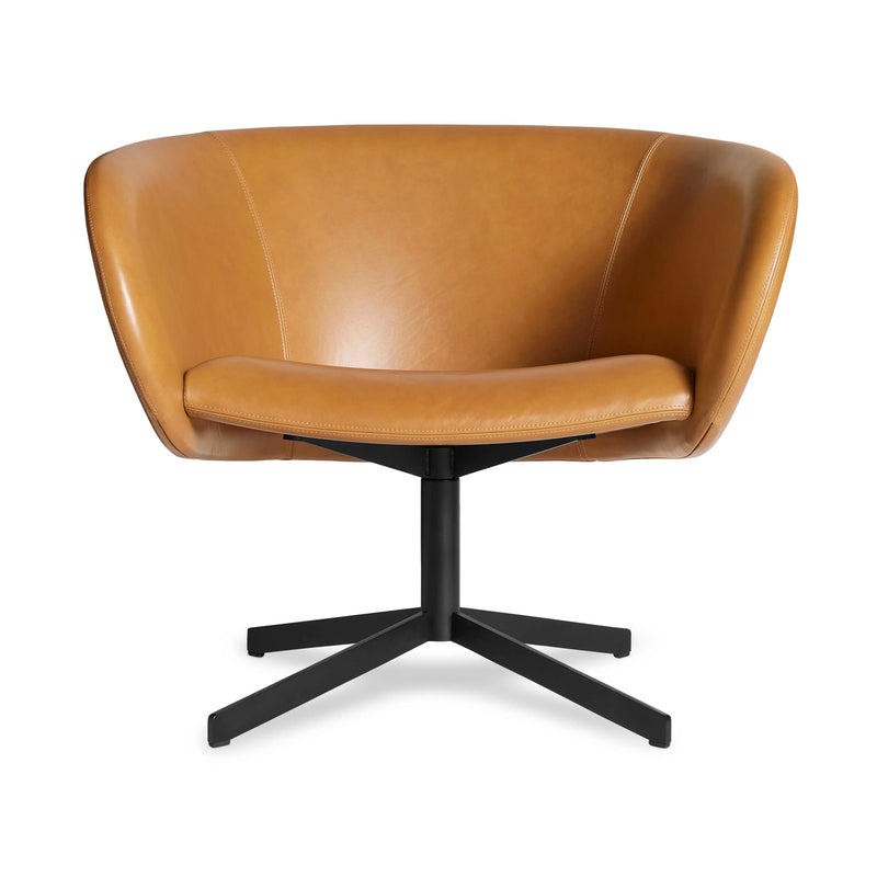 Close Encounter Swivel Lounge Chair in Canyon Leather - Angle 1